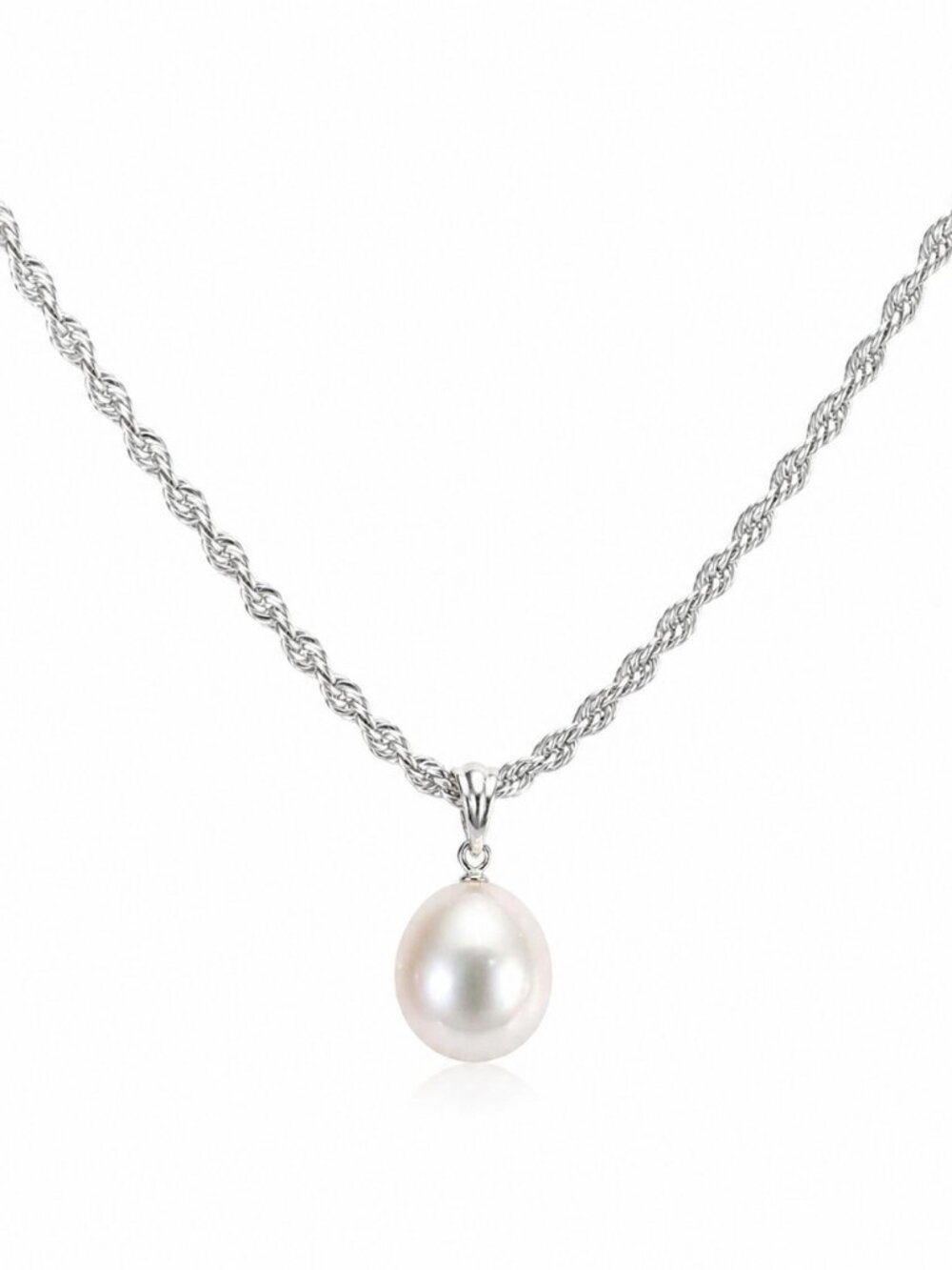 New Handmade Pearl Jewelry Silver Necklace Freshwater Pearl Drop Pendant 45cm